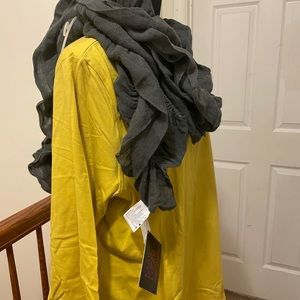 Yellow Women’s shirt & gray scarf. Cute & comfy.
